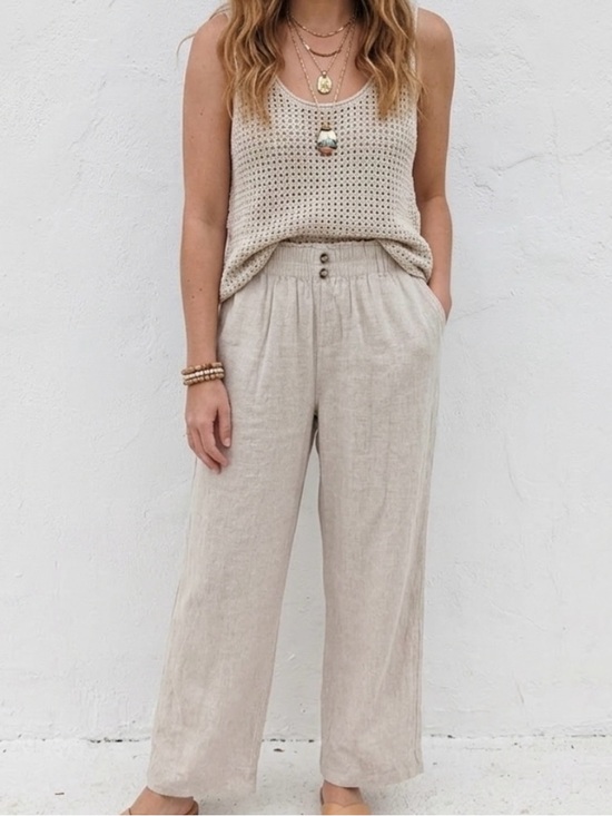 Briggs New York Pants - Briggs Linen Blend High Waisted Wide Leg Pants Oatmeal cream Large